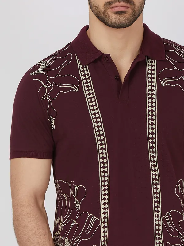 MUFTI wine printed cotton t-shirt