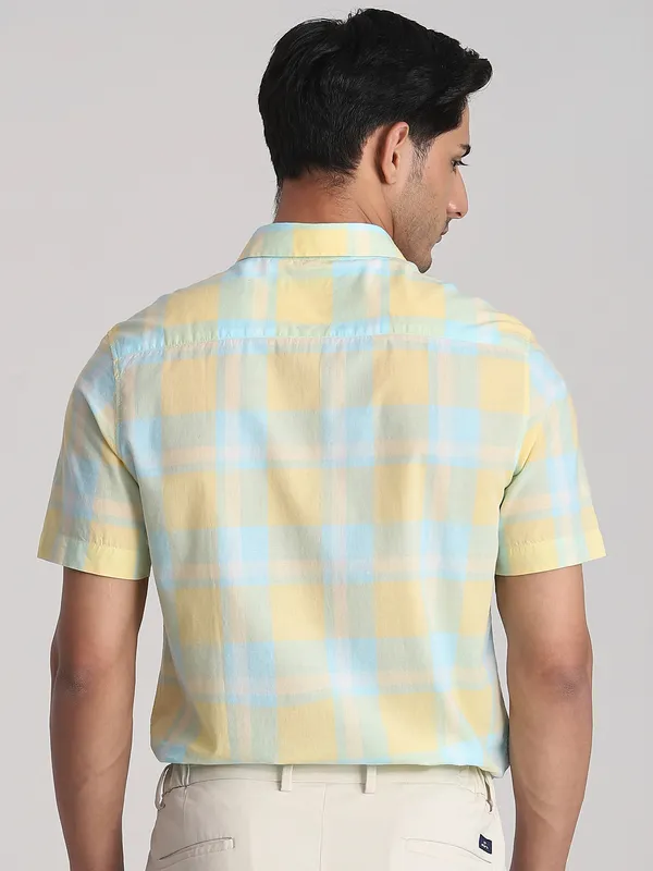 MUFTI yellow checked cotton shirt