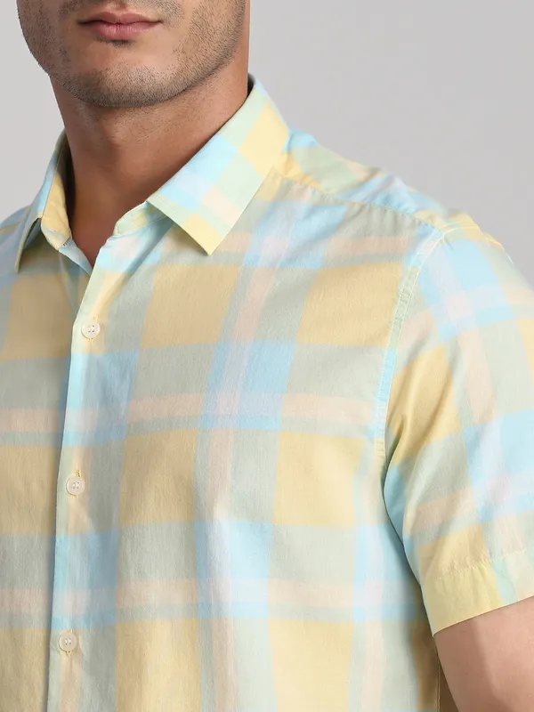 MUFTI yellow checked cotton shirt