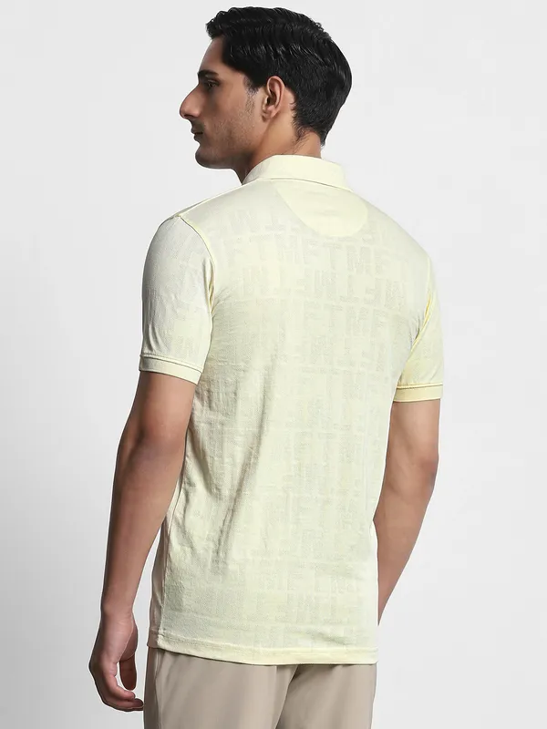 MUFTI yellow testured polo neck t-shirt