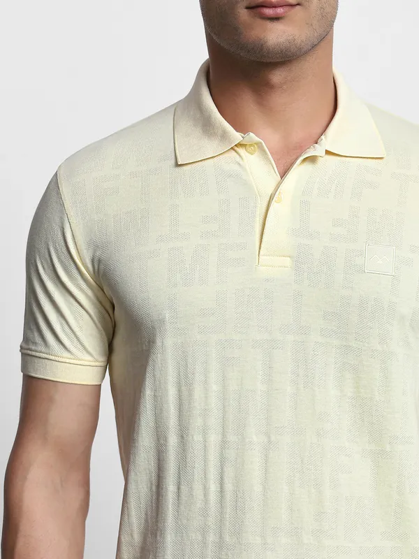 MUFTI yellow testured polo neck t-shirt