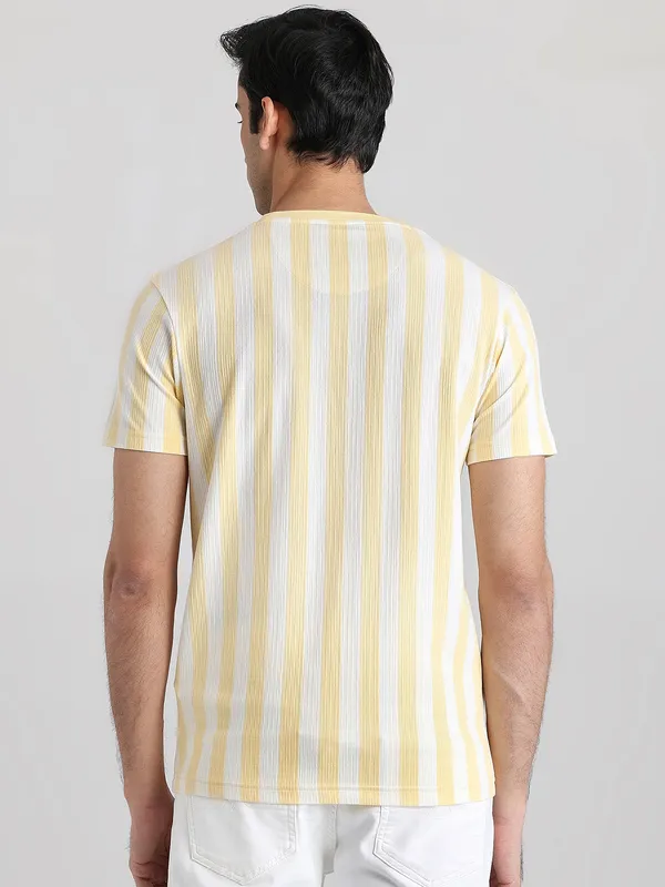 MUFTI yellow textured stripe polo t-shirt