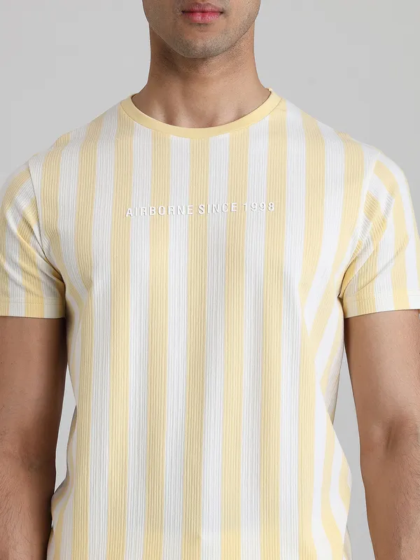 MUFTI yellow textured stripe polo t-shirt