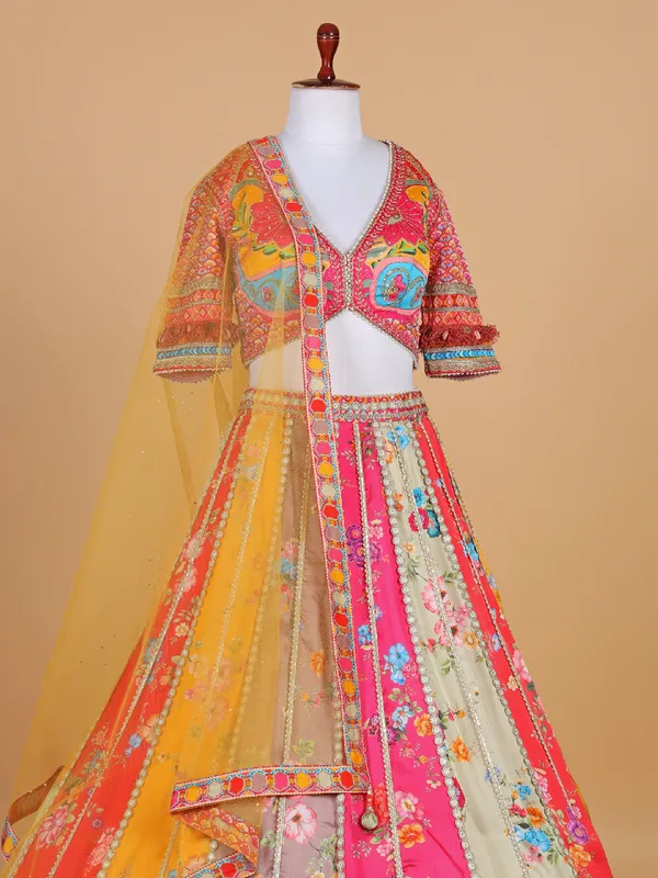 Multi color banarasi silk lehenga choli
