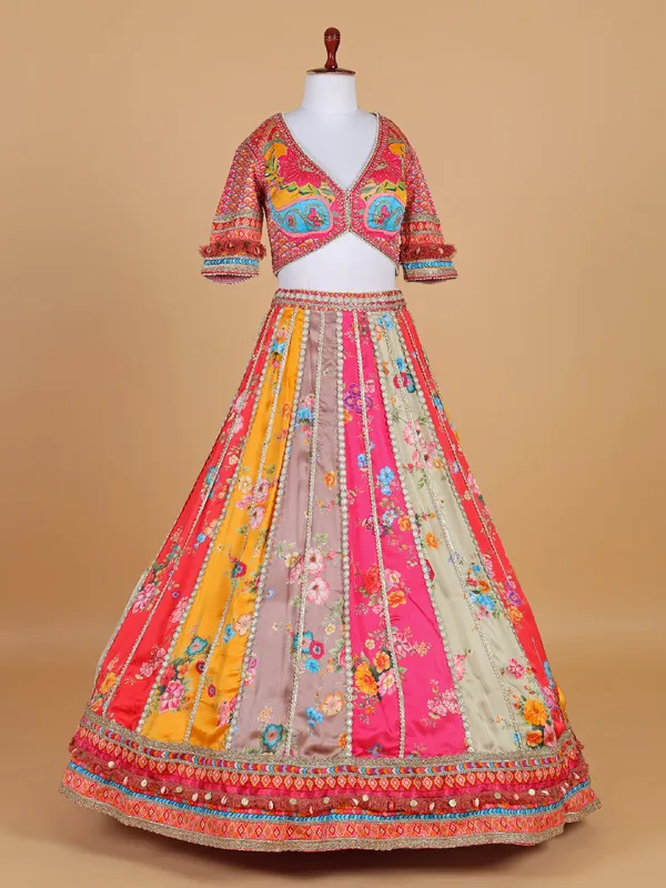 Multi color banarasi silk lehenga choli