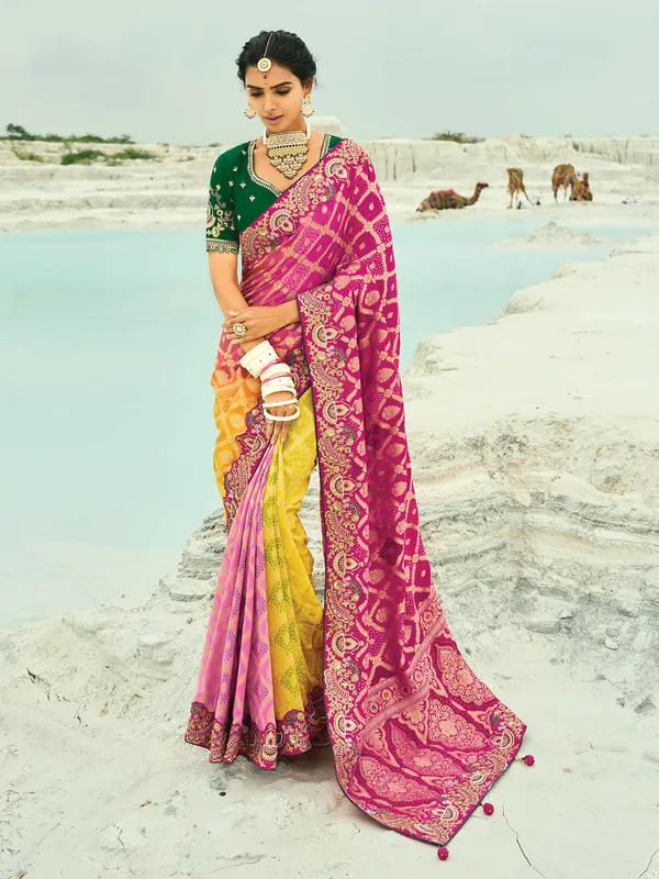 Multi color bandhej georgette saree