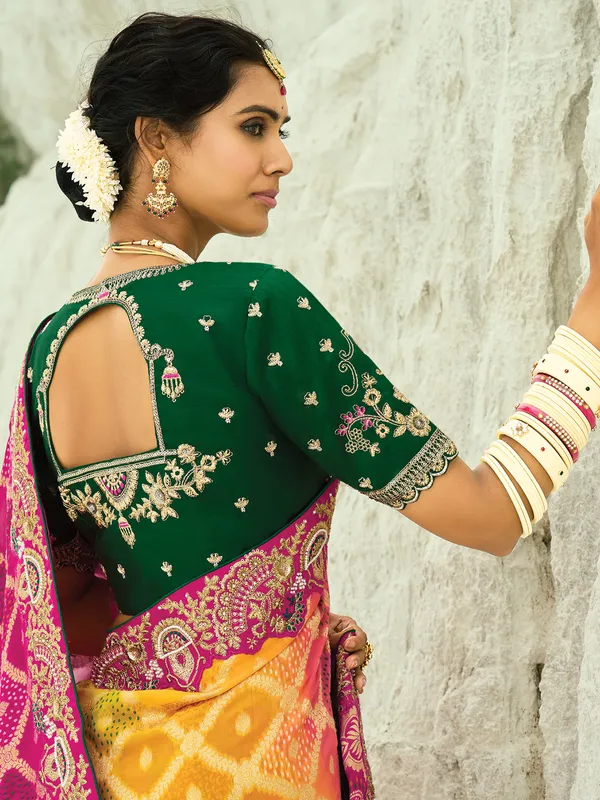 Multi color bandhej georgette saree