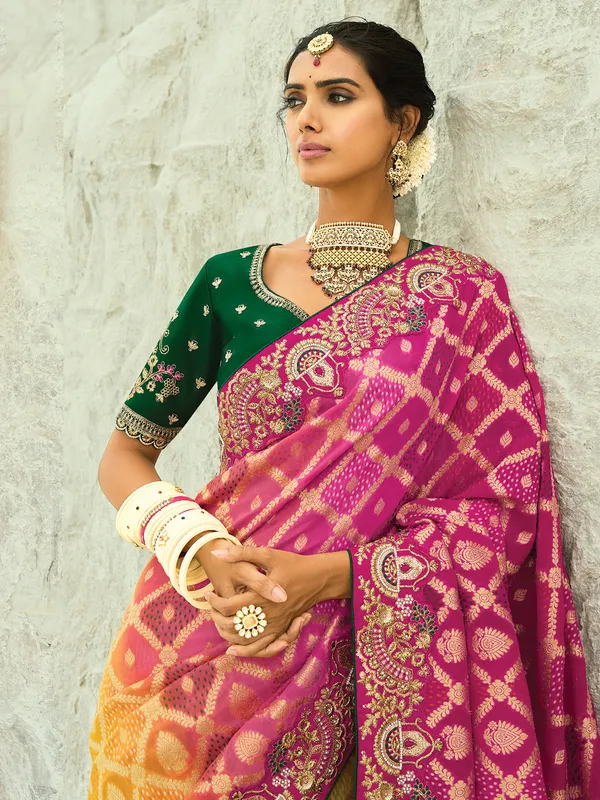 Multi color bandhej georgette saree