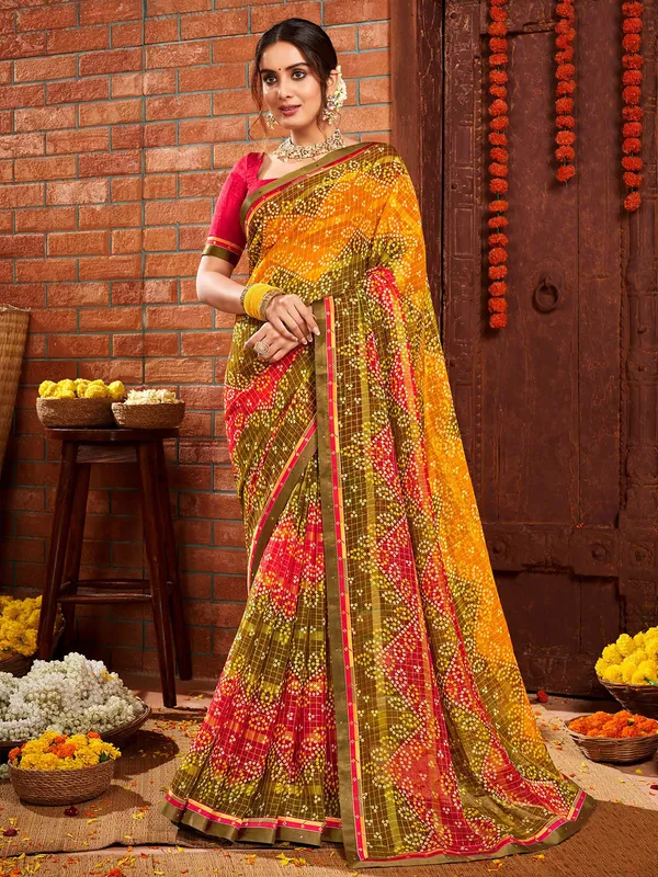 Multi color bandhej printed saree