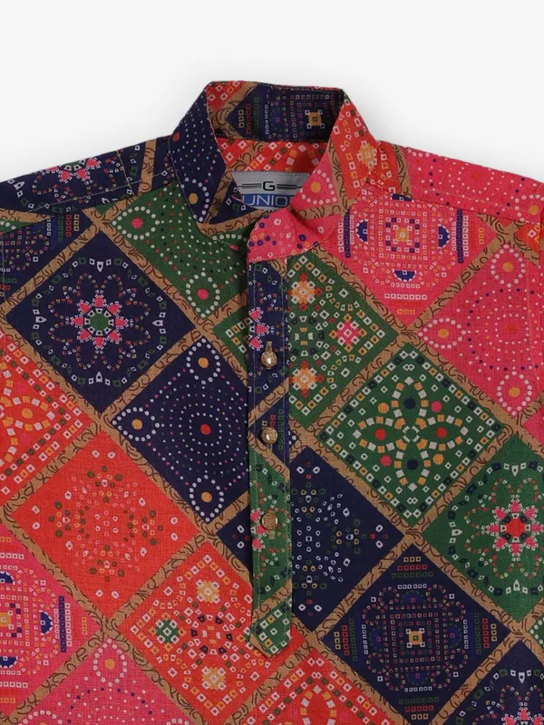 Multi color bandhej silk kurta for festive