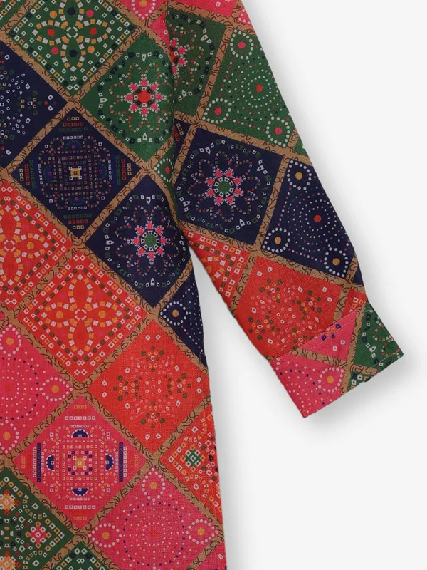 Multi color bandhej silk kurta for festive