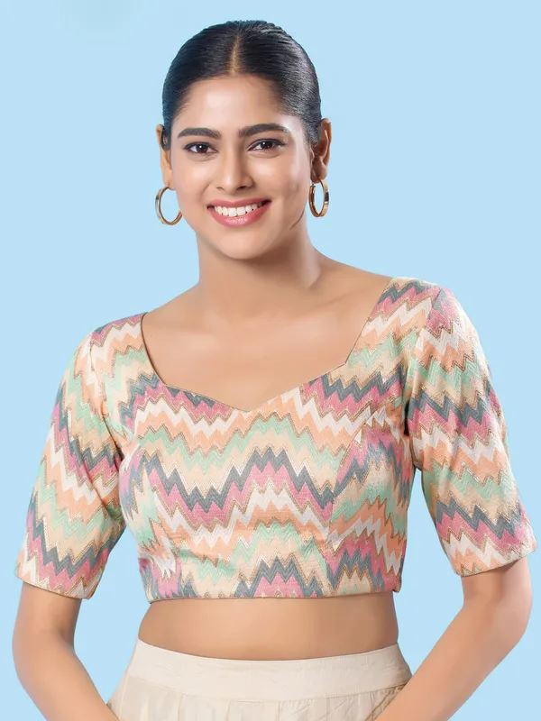 Multi color brocade zig-zag blouse