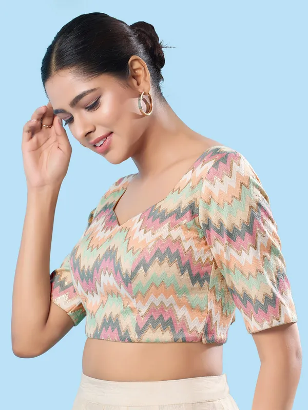 Multi color brocade zig-zag blouse