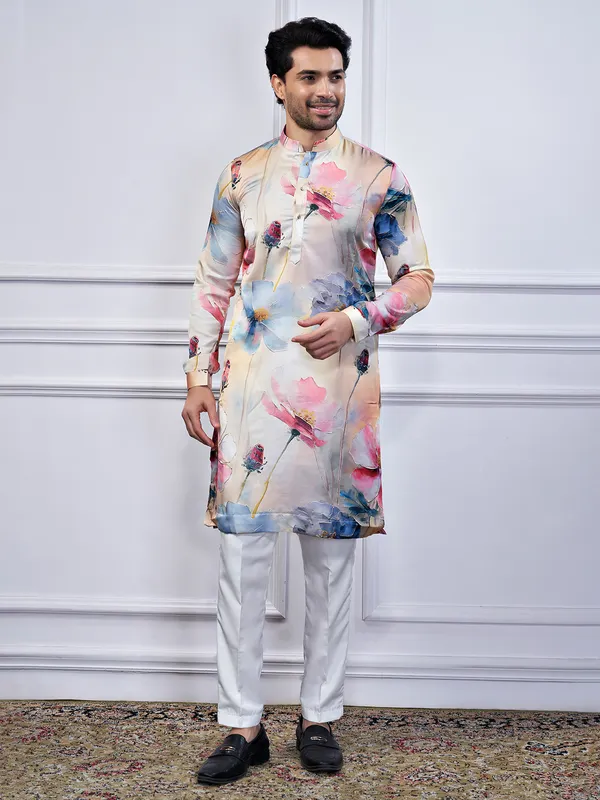 Multi color cotton floral printed kurta suit