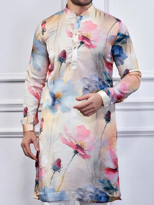 Multi color cotton floral printed kurta suit