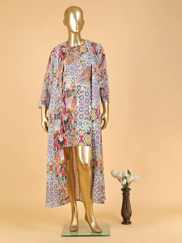 Multi color cotton printed jacket style kurti