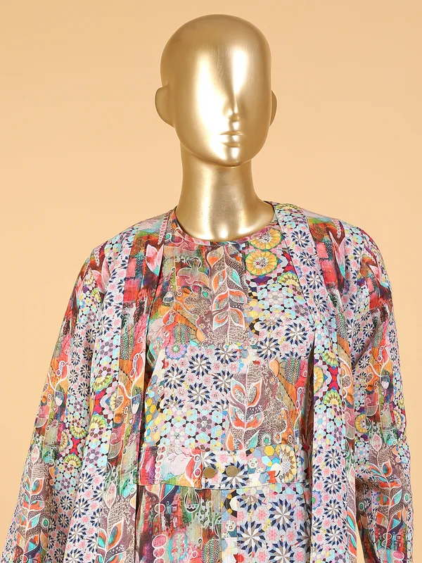 Multi color cotton printed jacket style kurti