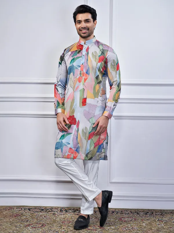 Multi color cotton printed kurta pajama for mens