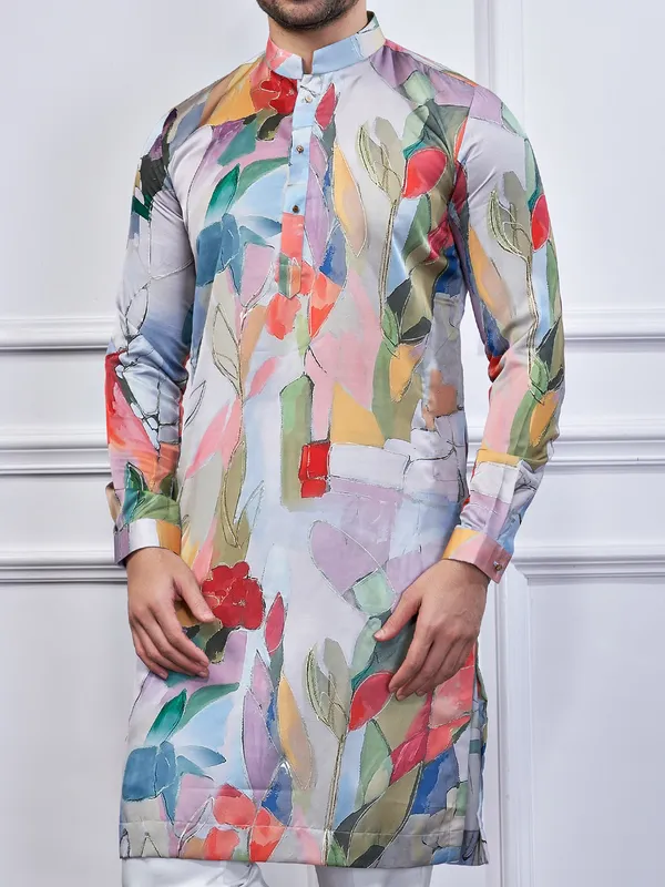 Multi color cotton printed kurta pajama for mens