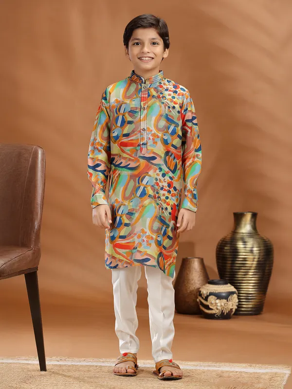 Multi color cotton silk kurta suit for boys festive wear