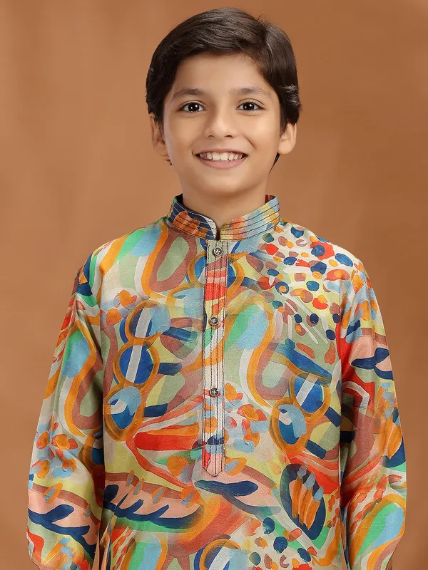 Multi color cotton silk kurta suit for boys festive wear