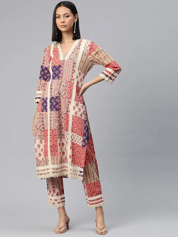 Multi color cotton silk kurti set with print