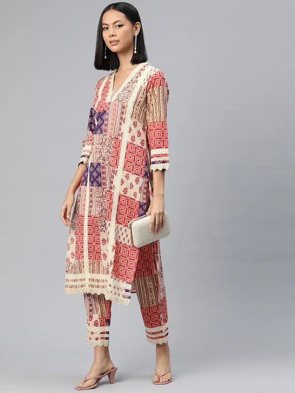 Multi color cotton silk kurti set with print