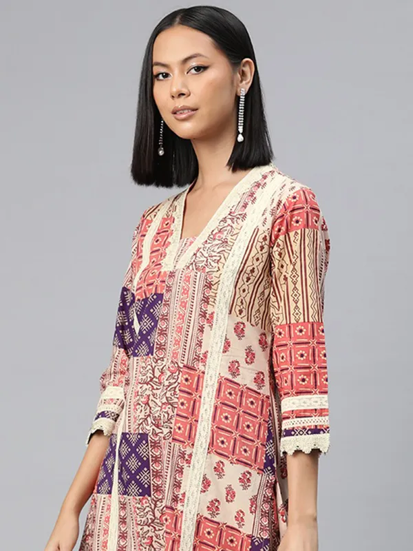 Multi color cotton silk kurti set with print
