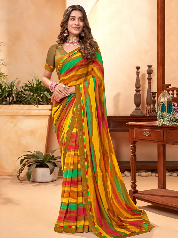 Multi color digital printed saree