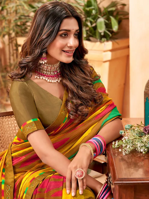 Multi color digital printed saree