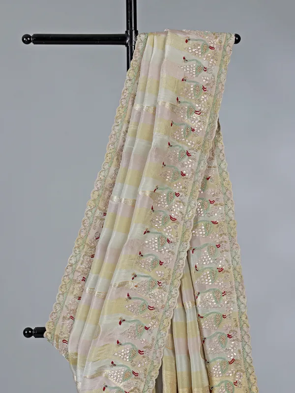 Multi color dola silk saree with zardosi work
