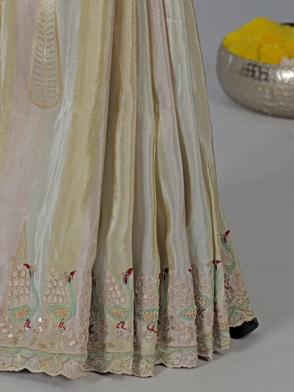 Multi color dola silk saree with zardosi work