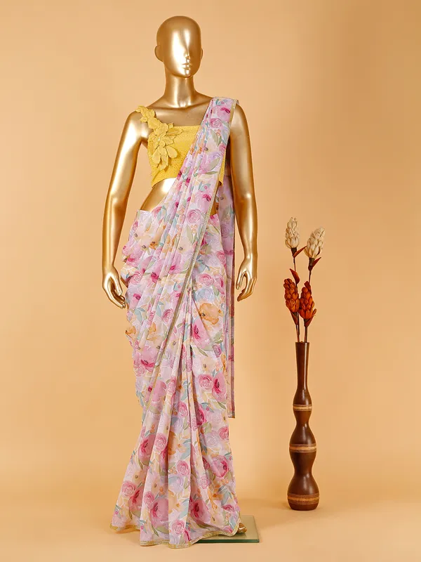 Multi color floral printed saree