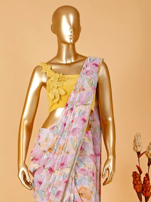 Multi color floral printed saree