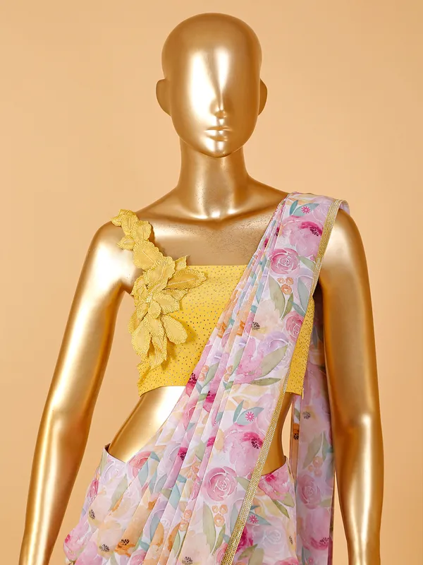 Multi color floral printed saree
