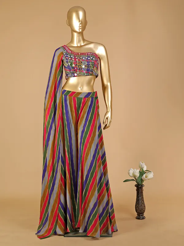 Multi color georgette crop top and palazzo