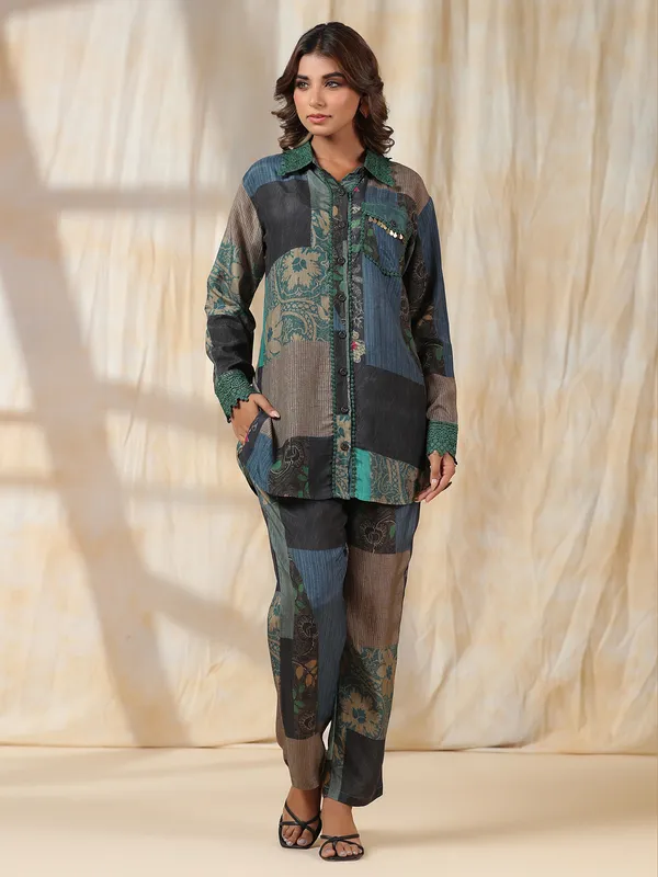 Multi color linen co-ord set