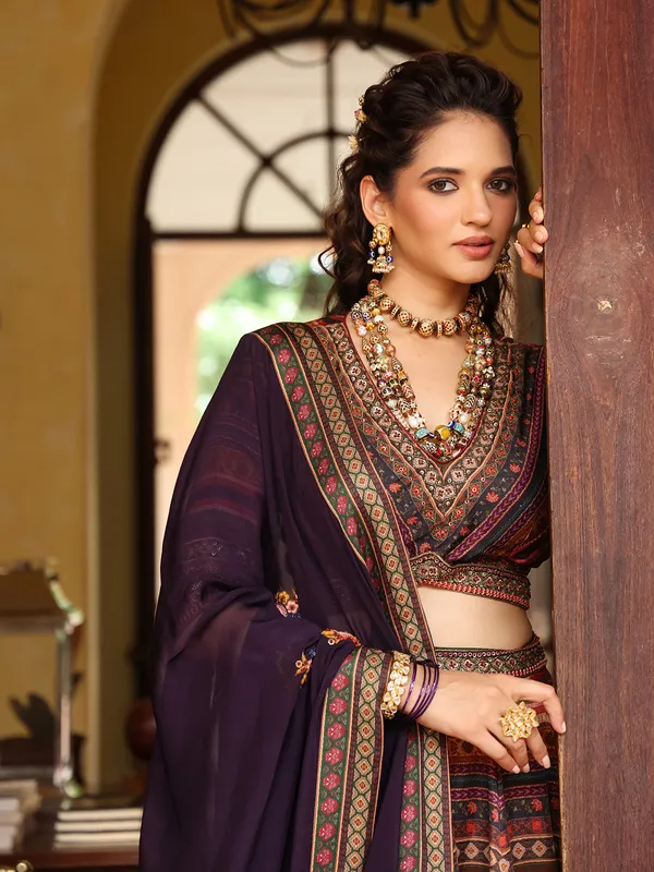 Multi color linen satin lehenga choli