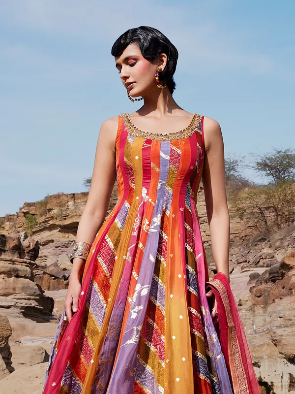 Multi color organza palazzo salwar suit