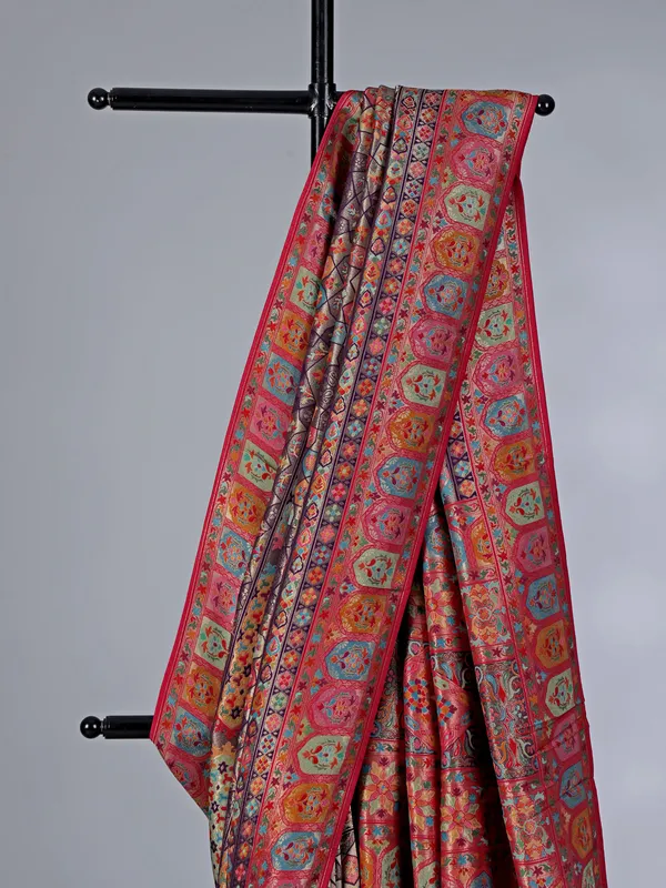 Multi color pashmina silk saree with thread work