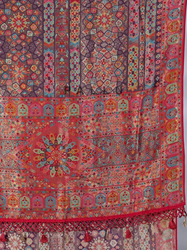 Multi color pashmina silk saree with thread work