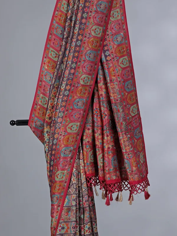 Multi color pashmina silk saree with thread work