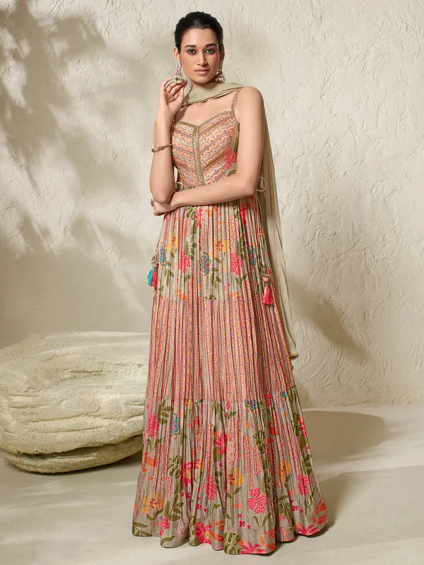 Multi color printed anarkali suit