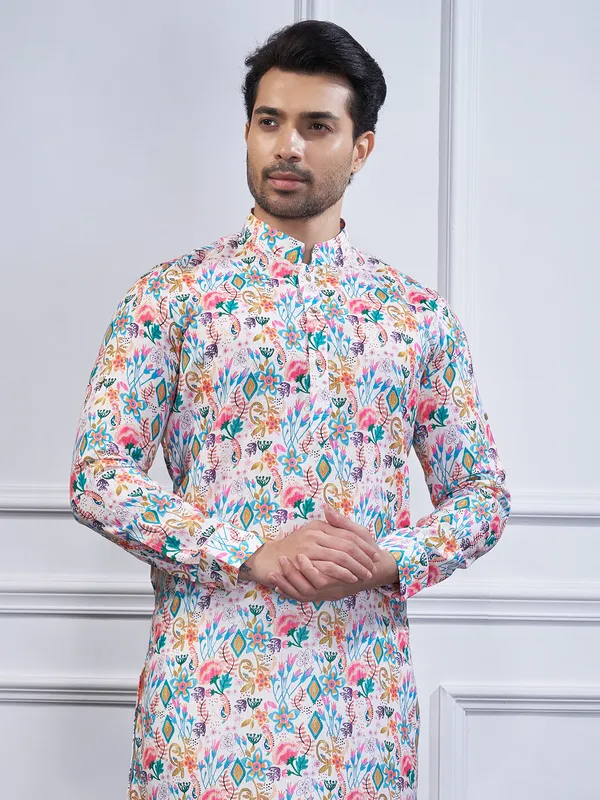 Multi color printed cotton kurta suit