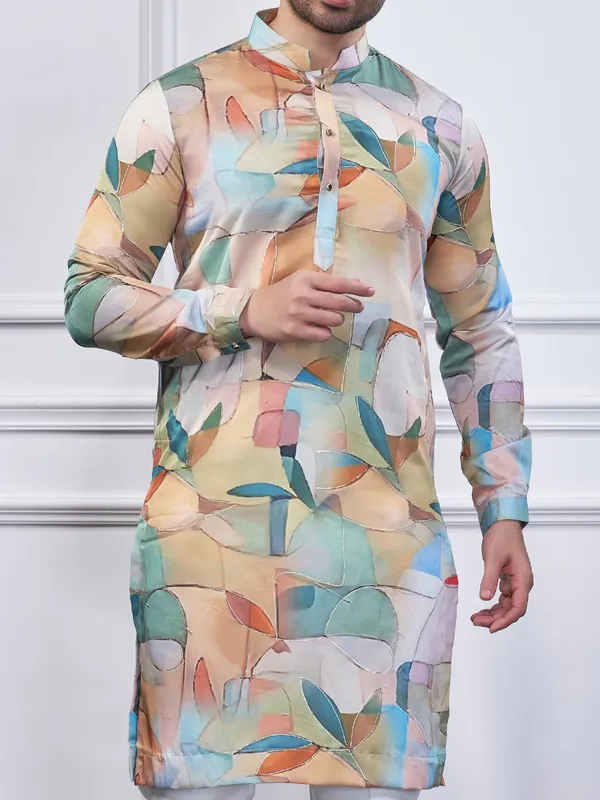 Multi color printed cotton kurta suit for traditional look