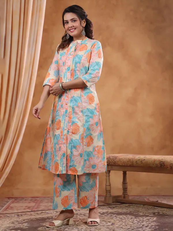 Multi color printed cotton kurti set