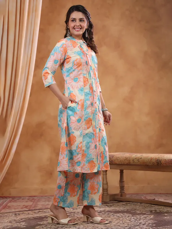 Multi color printed cotton kurti set