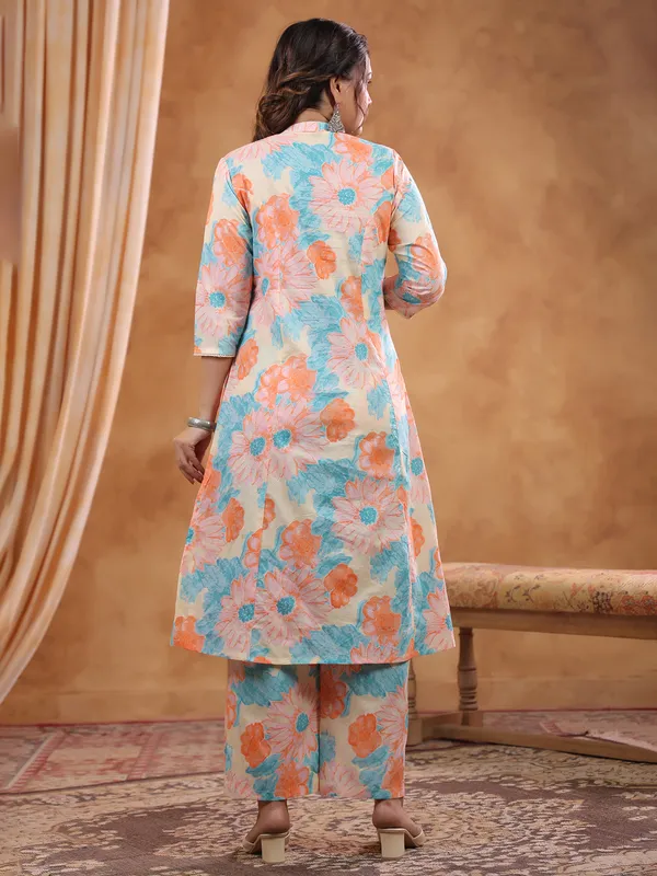 Multi color printed cotton kurti set