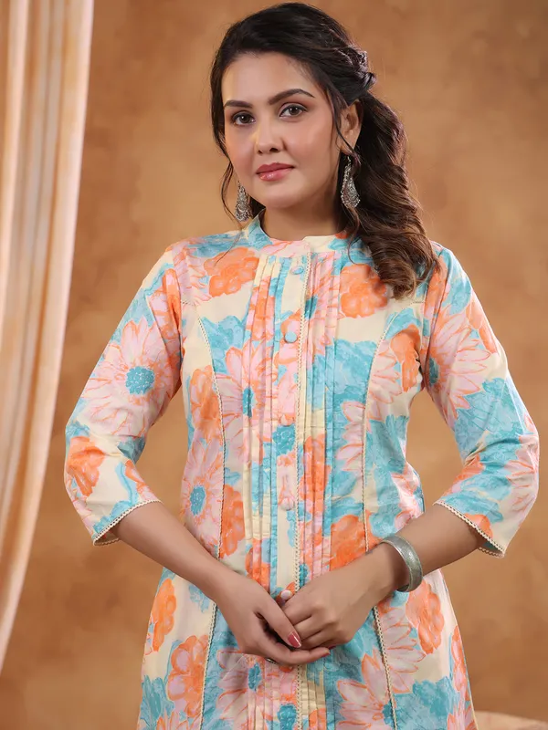 Multi color printed cotton kurti set