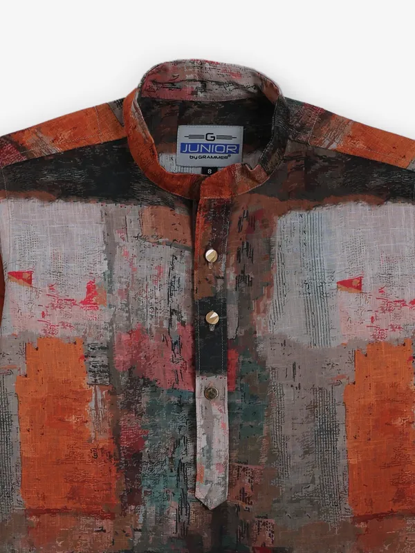 Multi color printed cotton silk kurta for festive wear